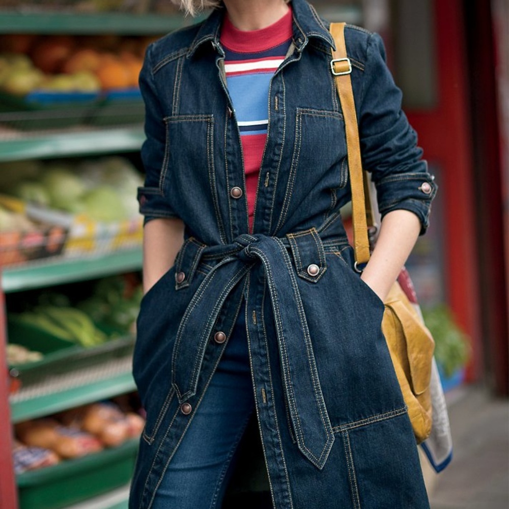 Free People Military Denim Trench Dress Jacket